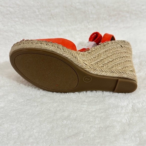 Merona Wedge Sandals Heel Ankle Tie Up Strings Peep Toe Platform Shoes Fabric - Picture 7 of 9